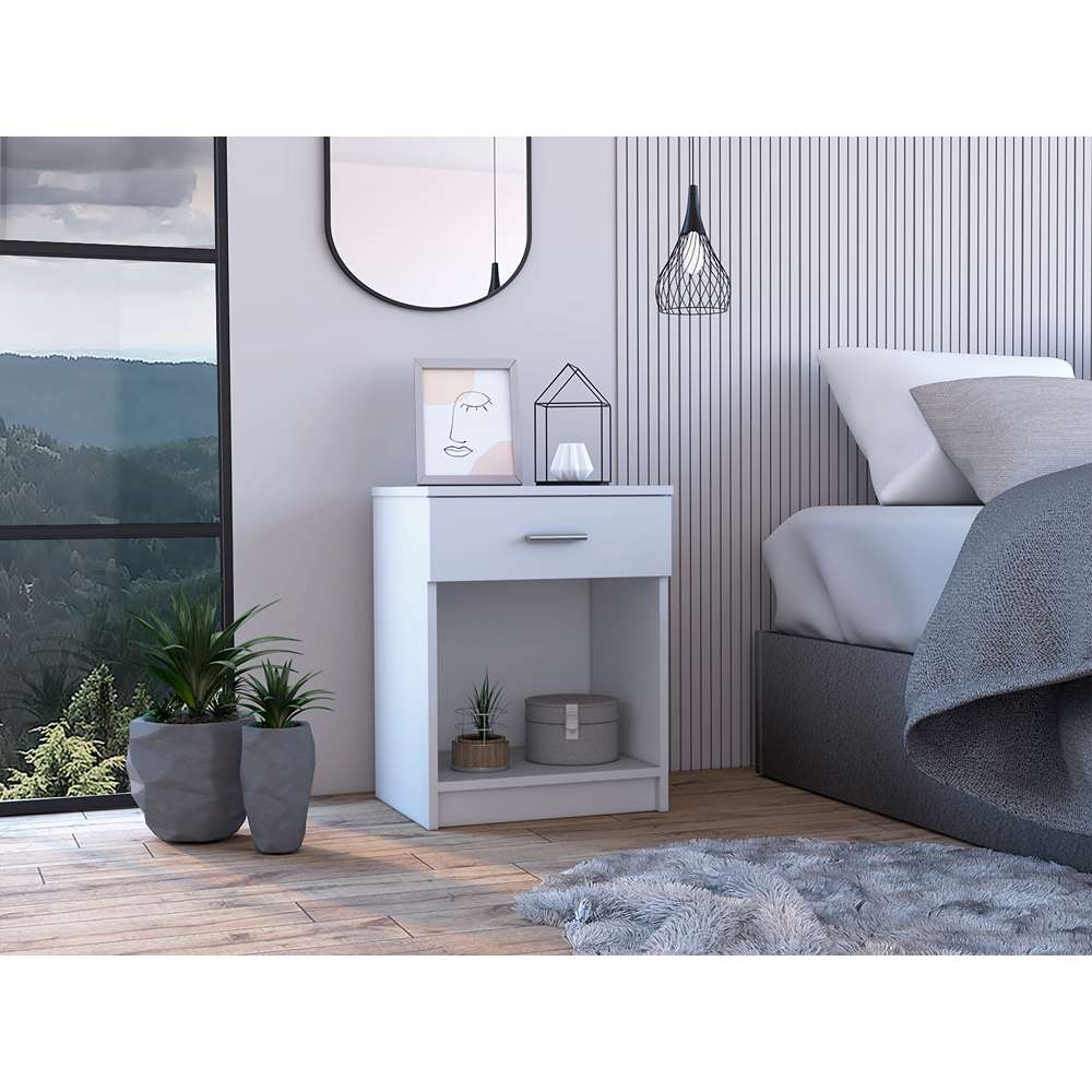 Mesa de Noche Eco Blanco 42 cm con Un Cajón - Mesas de Noche | Bylmo