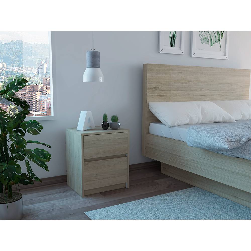 Mesa de Noche Trivor Plus Rovere 40 cm con Dos Cajones - Mesas de Noche | Bylmo