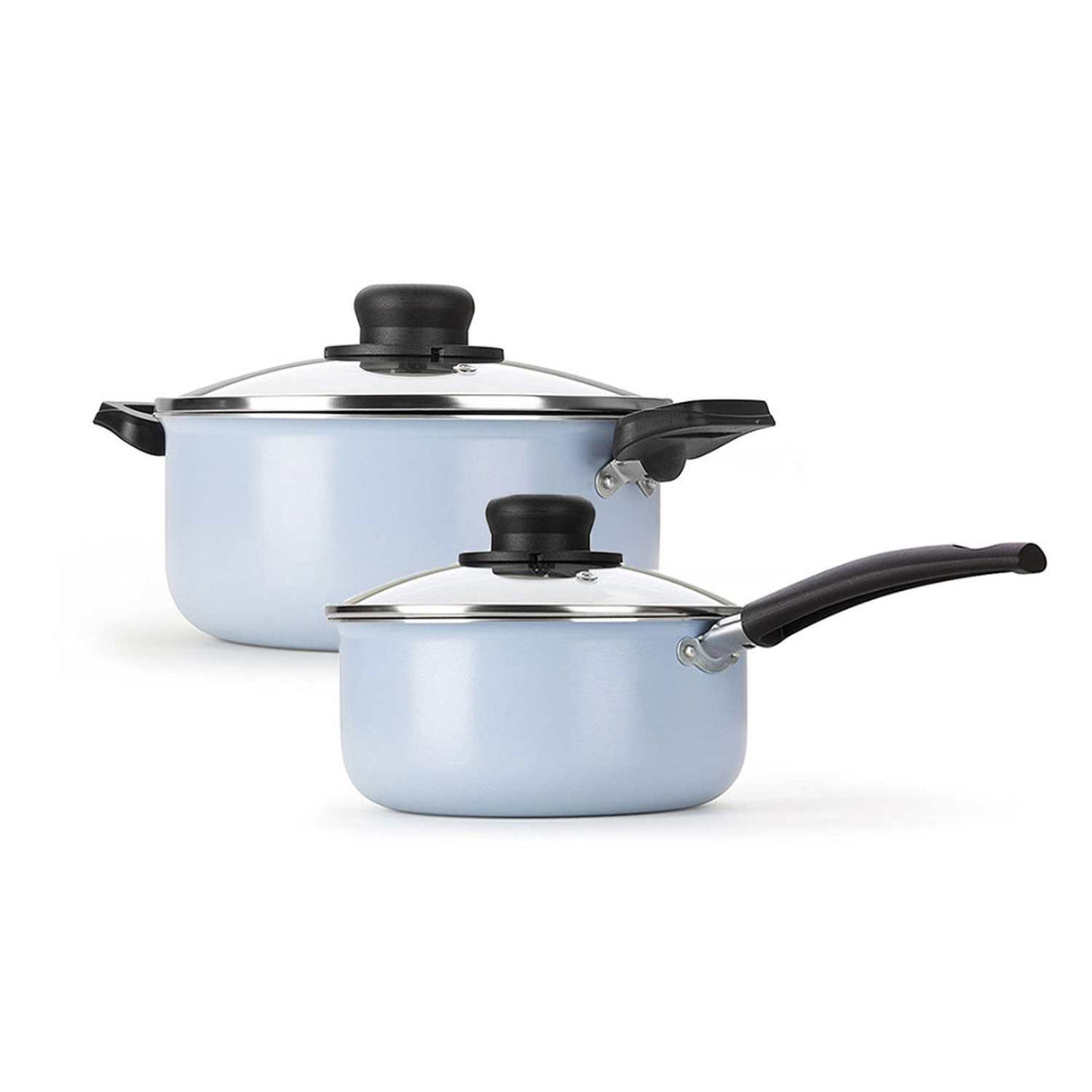 Olla Blue Aluminio 34 cm con Tapa y Olla Blue 35 cm con Tapa Azul Celeste - Ollas y Sartenes | Bylmo