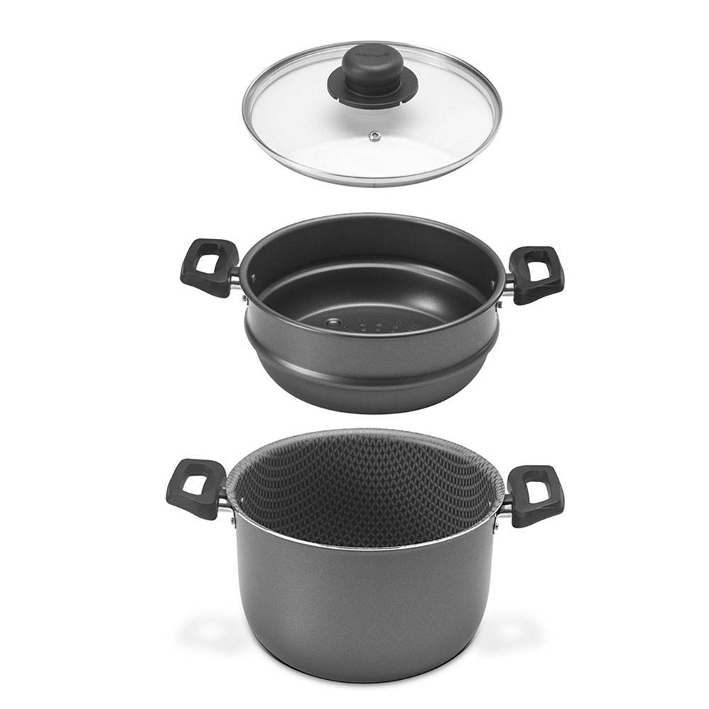 Olla Vaporera Gris 20x24.3cm con Mango de Baquelita y con Revestimiento Antiadherente - Ollas y Sartenes | Bylmo