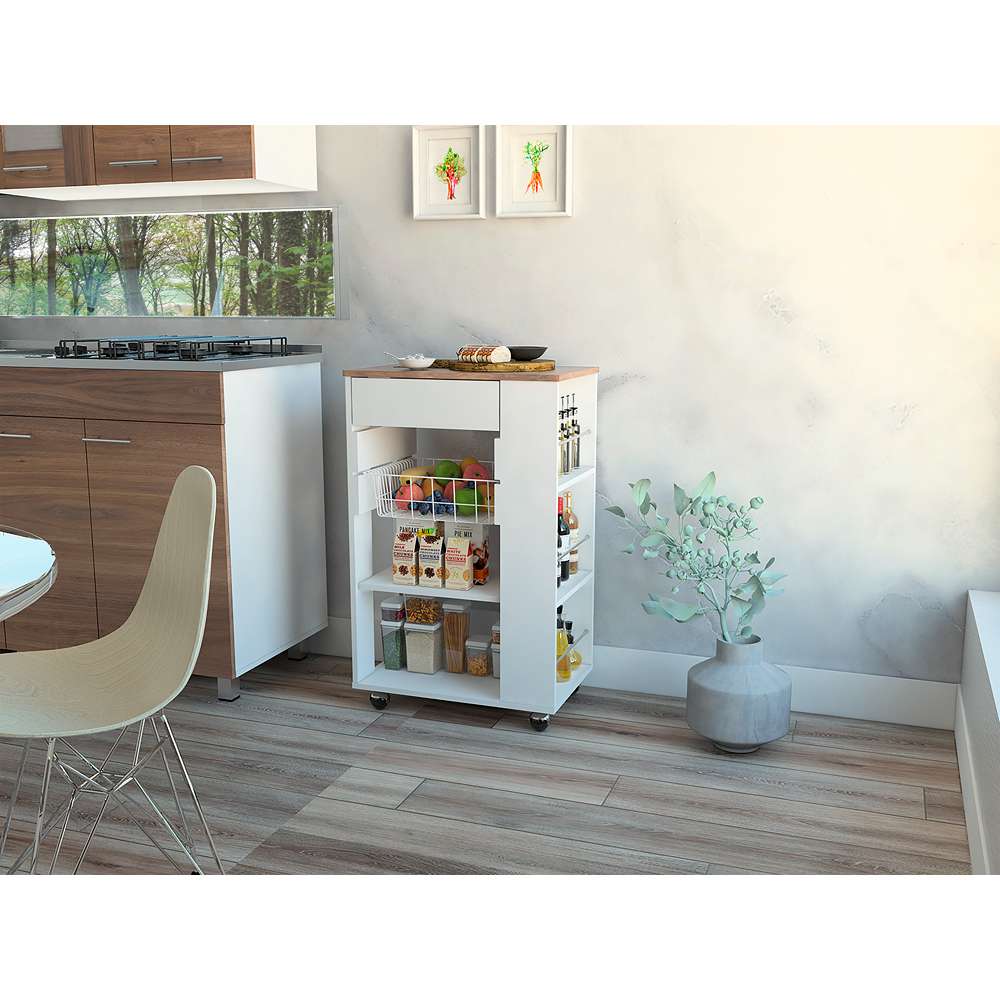 Mueble Auxiliar Blossom Blanco 57 cm con Canasta y Un Cajón - Muebles Organizadores | Bylmo