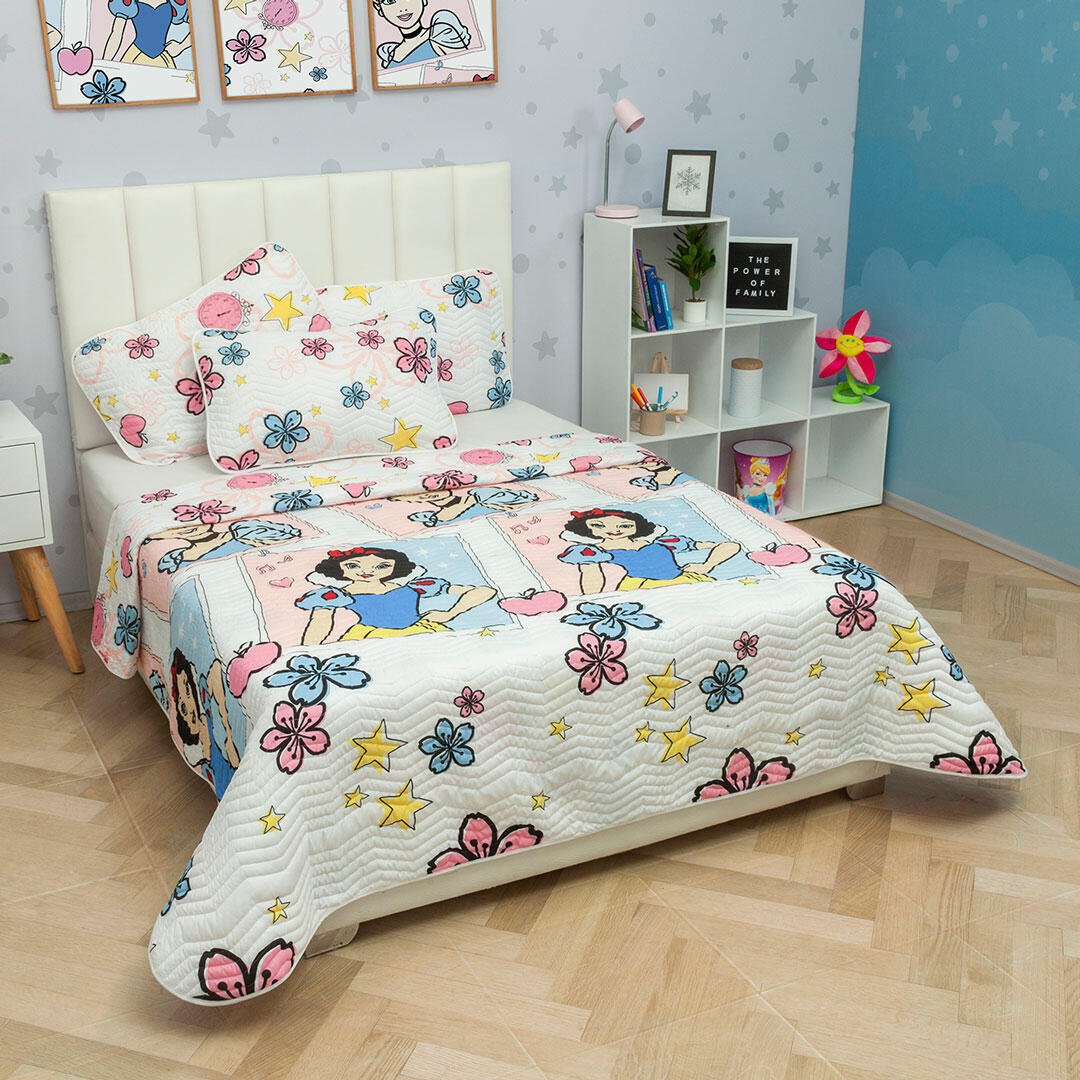 Cubrelecho Español Infantil Rosado y Blanco para Cama Sencillo 100 X 190 Cm Doble Faz de Princesas - Ropa de Cama | Bylmo