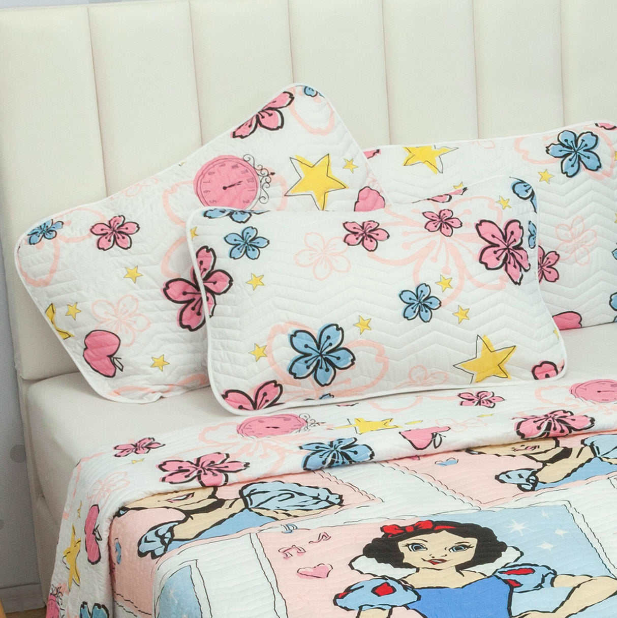 Cubrelecho Español Infantil Rosado y Blanco para Cama Sencillo 100 X 190 Cm Doble Faz de Princesas - Ropa de Cama | Bylmo