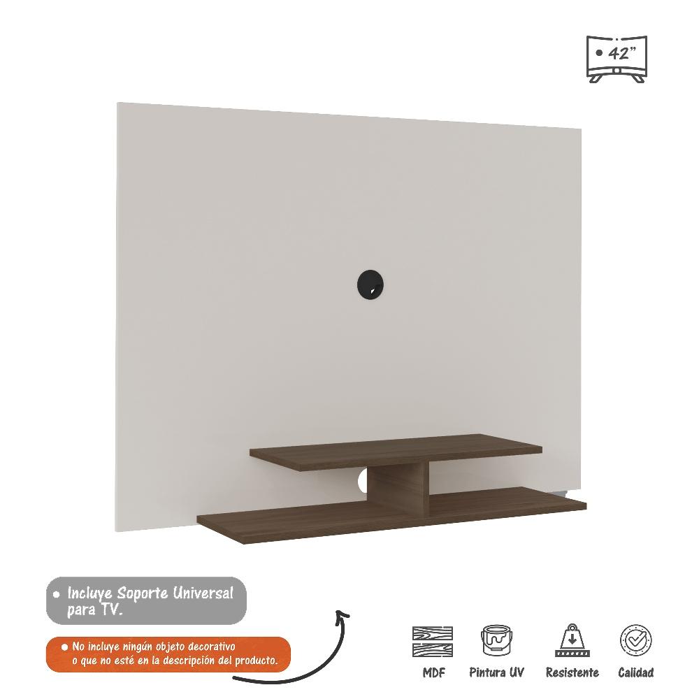 Panel de TV Jet Plus Blanco y Almendra 120x89cm Para TV Hasta 42 Pulgadas sin Cajones y con Ranuras para Cables - Muebles para TV | Bylmo