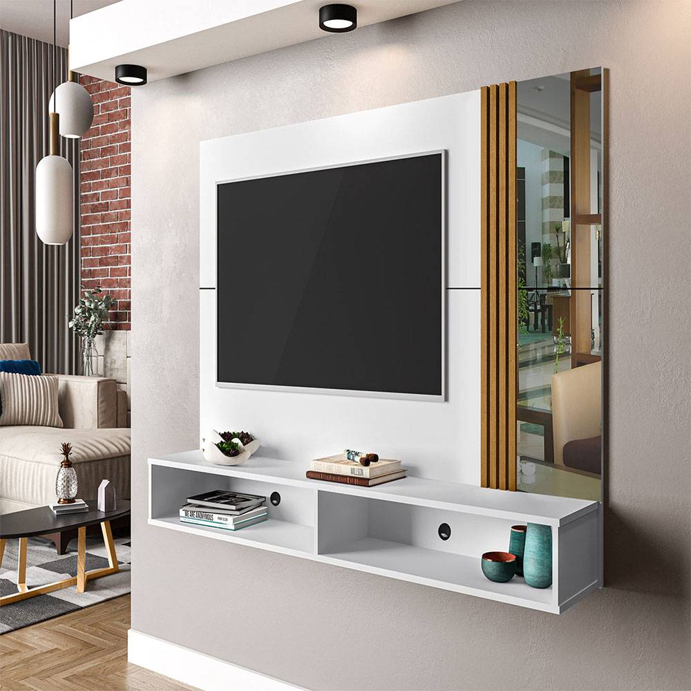 Panel Titan Blanco y Almendra 180 cm con Espejos - Muebles para TV | Bylmo