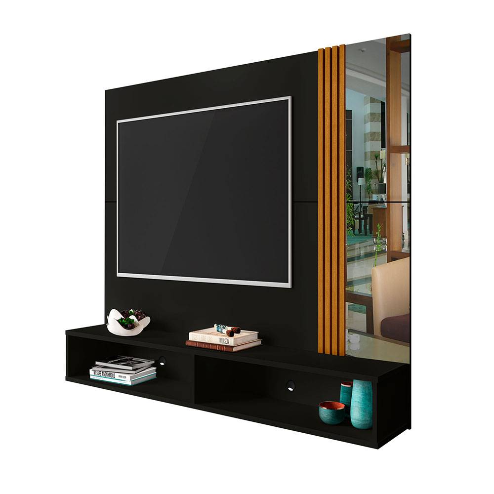 Panel Titan Negro y Almendra 180 cm con Espejos - Muebles para TV | Bylmo