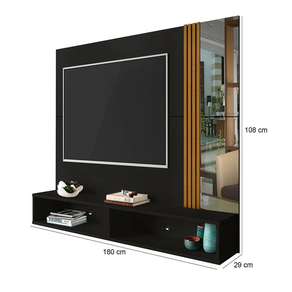 Panel Titan Negro y Almendra 180 cm con Espejos - Muebles para TV | Bylmo
