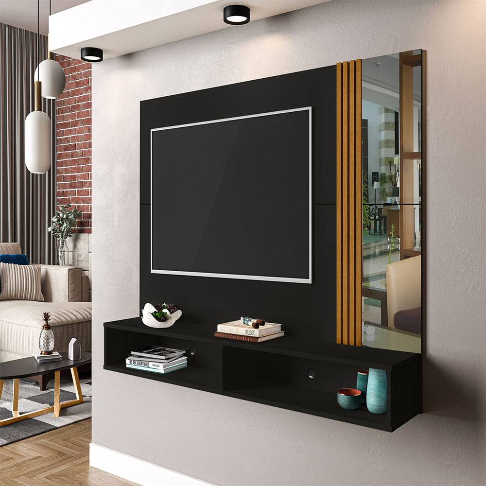 Panel Titan Negro y Almendra 180 cm con Espejos - Muebles para TV | Bylmo
