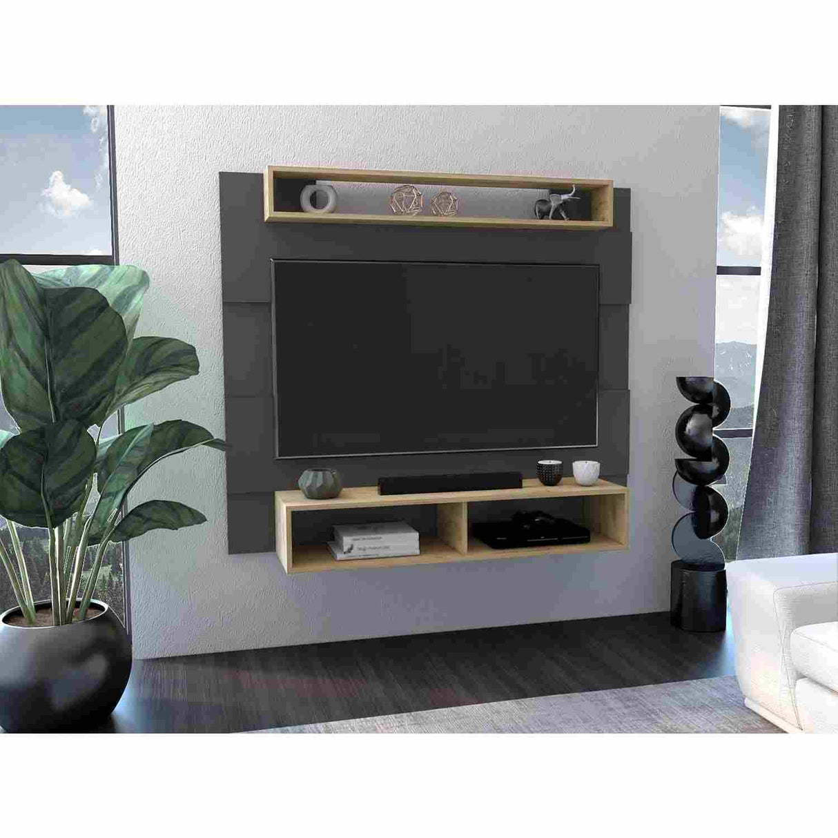 Panel de TV Charlotte Plomo 140x120cm Para TV Hasta 60 Pulgadas sin Cajones - Muebles de TV | Bylmo