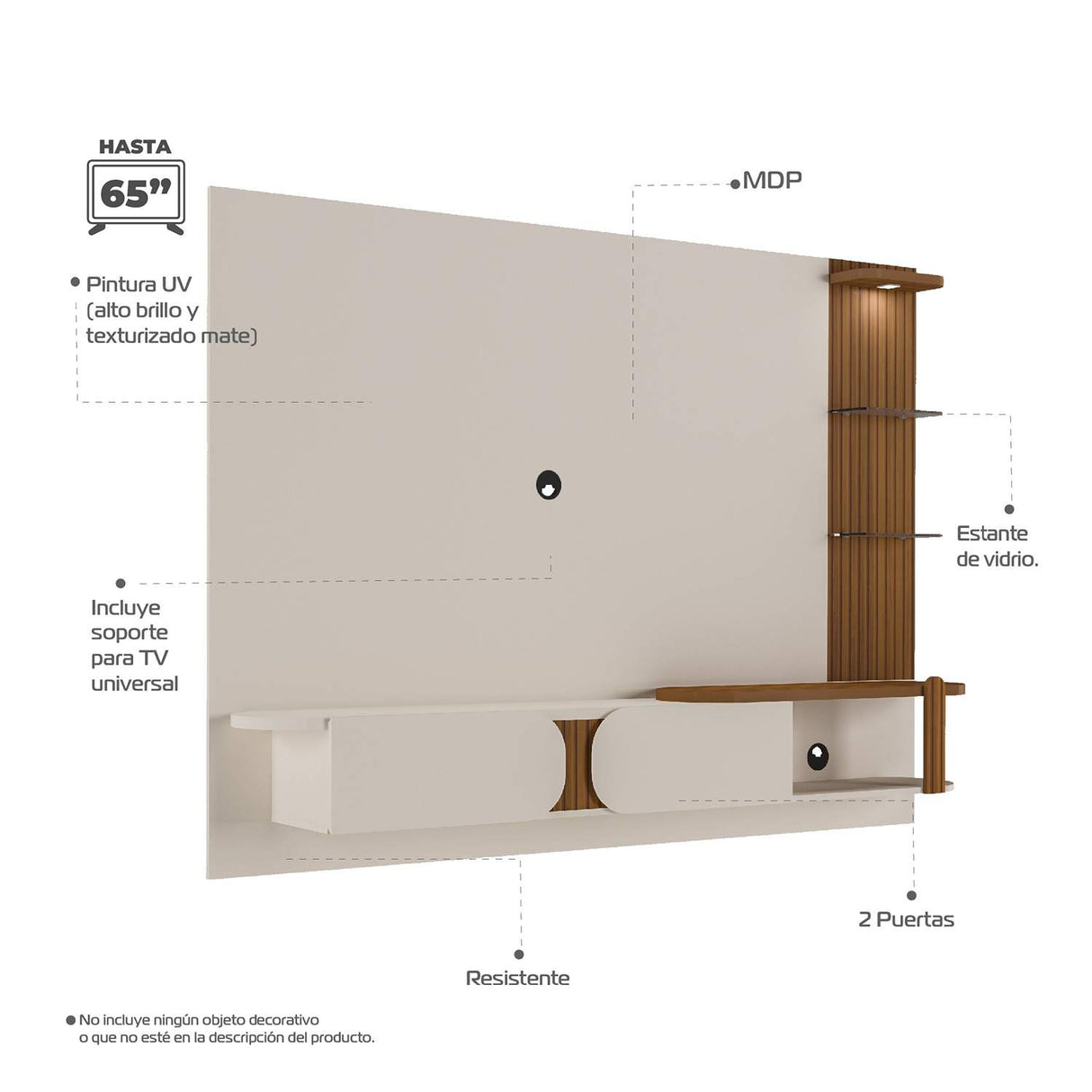 Panel de TV Luxury Pino y Blanco Hueso 200x147cm Para TV Hasta 65 Pulgadas con Dos Cajones y con Ranuras para Cables - Muebles de TV | Bylmo
