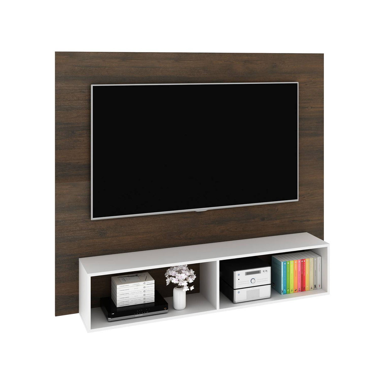 Panel de TV Esperanza Rustico y Blanco 160x136cm Para TV Hasta 65 Pulgadas sin Cajones y con Ranuras para Cables - Muebles para TV | Bylmo