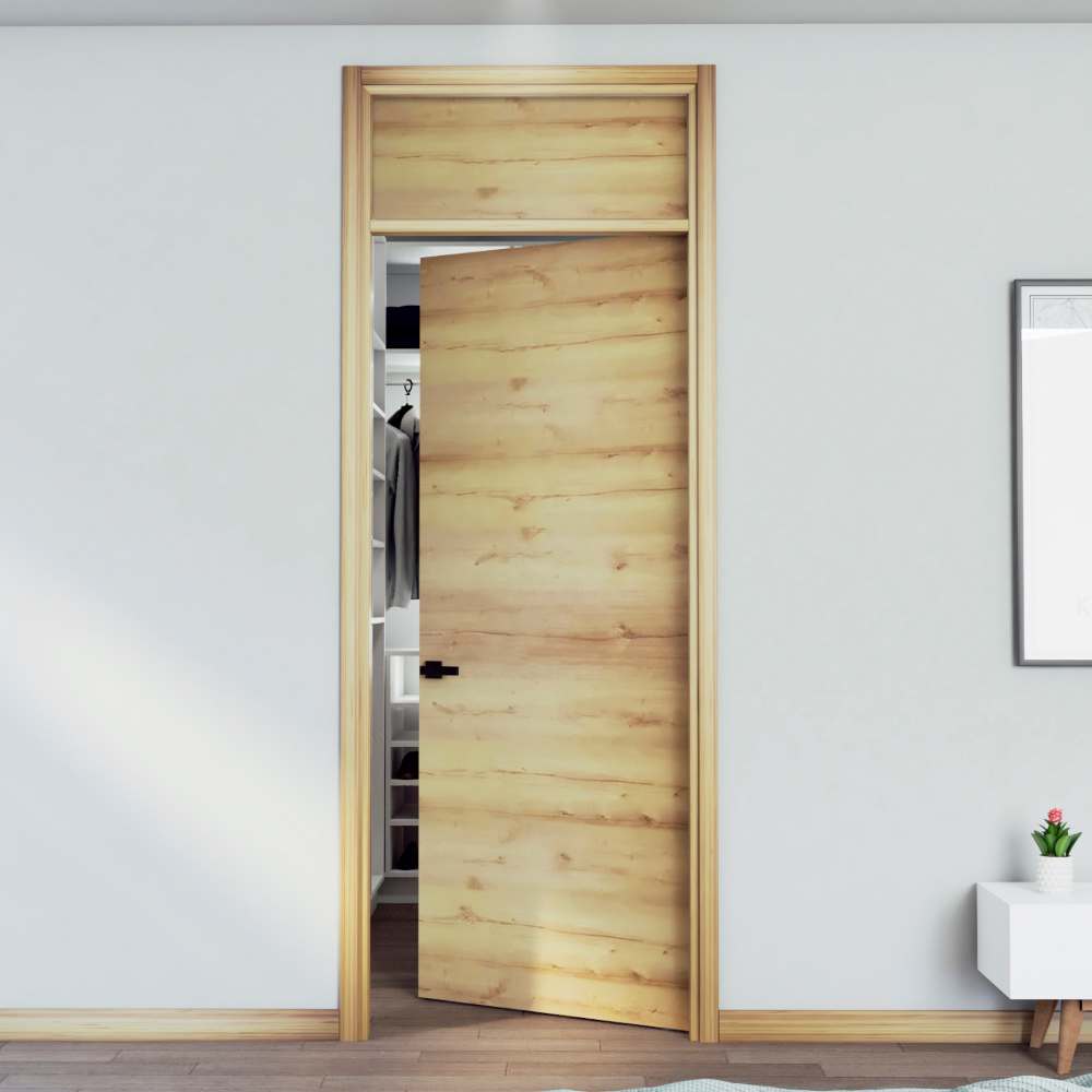 Kit Puerta con Marco Prakti Duna 70x235cm con Acabado Melaminado para Interiores con Cenefa y de Apertura Derecha - Puertas | Bylmo