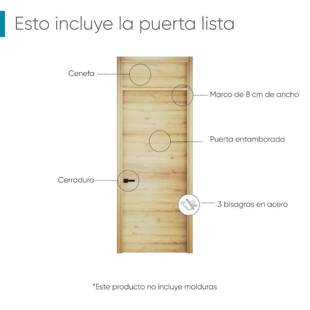 Kit Puerta con Marco Prakti Duna 70x235cm con Acabado Melaminado para Interiores con Cenefa y de Apertura Derecha - Puertas | Bylmo