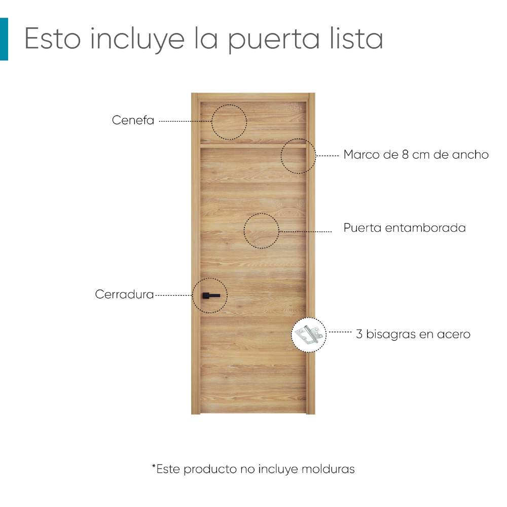 Kit Puerta con Marco Prakti Miel 80x235cm con Acabado Melaminado para Interiores con Cenefa y de Apertura Derecha - Puertas | Bylmo