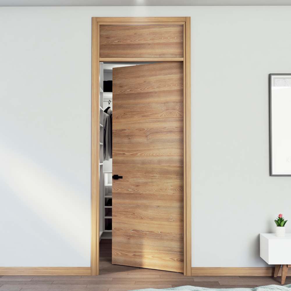 Kit Puerta con Marco Prakti Miel 90x235cm con Acabado Melaminado para Interiores con Cenefa y de Apertura Derecha - Puertas | Bylmo