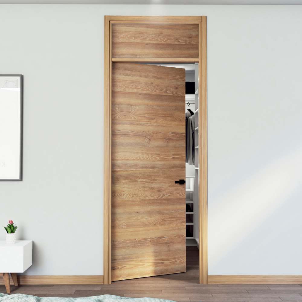 Kit Puerta con Marco Prakti Miel 90x235cm con Acabado Melaminado para Interiores con Cenefa y de Apertura Izquierda - Puertas | Bylmo