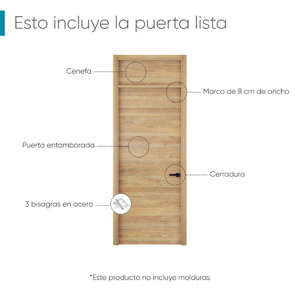 Kit Puerta con Marco Prakti Miel 90x235cm con Acabado Melaminado para Interiores con Cenefa y de Apertura Izquierda - Puertas | Bylmo