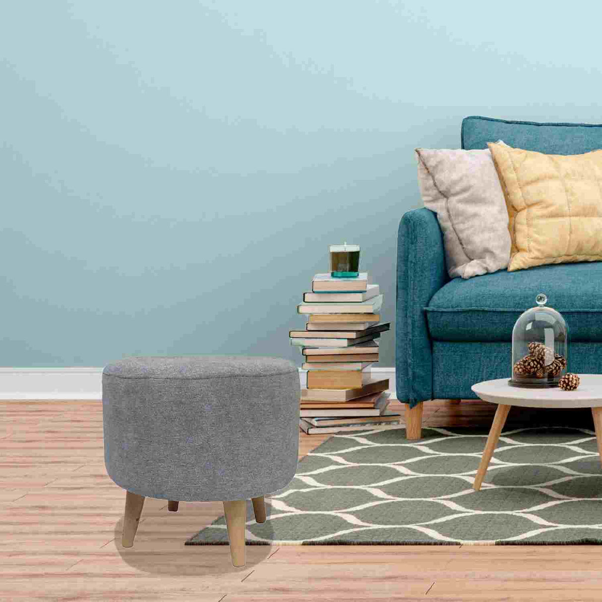 Puff Gris Falcon 40x40cm sin Espaldar de Un Puesto y Tela Capitoneada - Sillas y Butacos | Bylmo