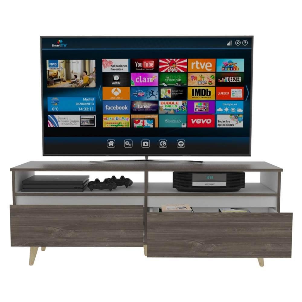 Rack Almería Siena y Blanco 141 cm con Dos Cajones - Muebles para TV | Bylmo
