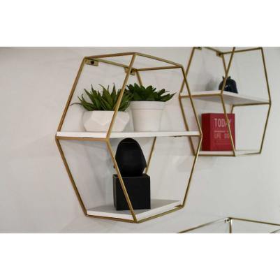Repisa Blanco y Dorado 40 cm Hexagono - Repisas y Percheros | Bylmo