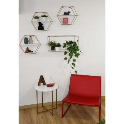 Repisa Blanco y Dorado 40 cm Hexagono - Repisas y Percheros | Bylmo