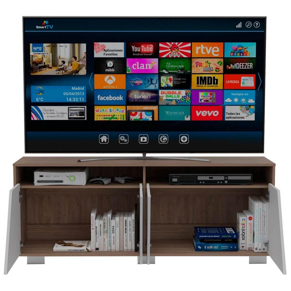 Rack de TV Fracktal Miel y Blanco 155.5x61cm para TV Hasta 70 Pulgadas y con Cuatro Compartimientos - Muebles para TV | Bylmo