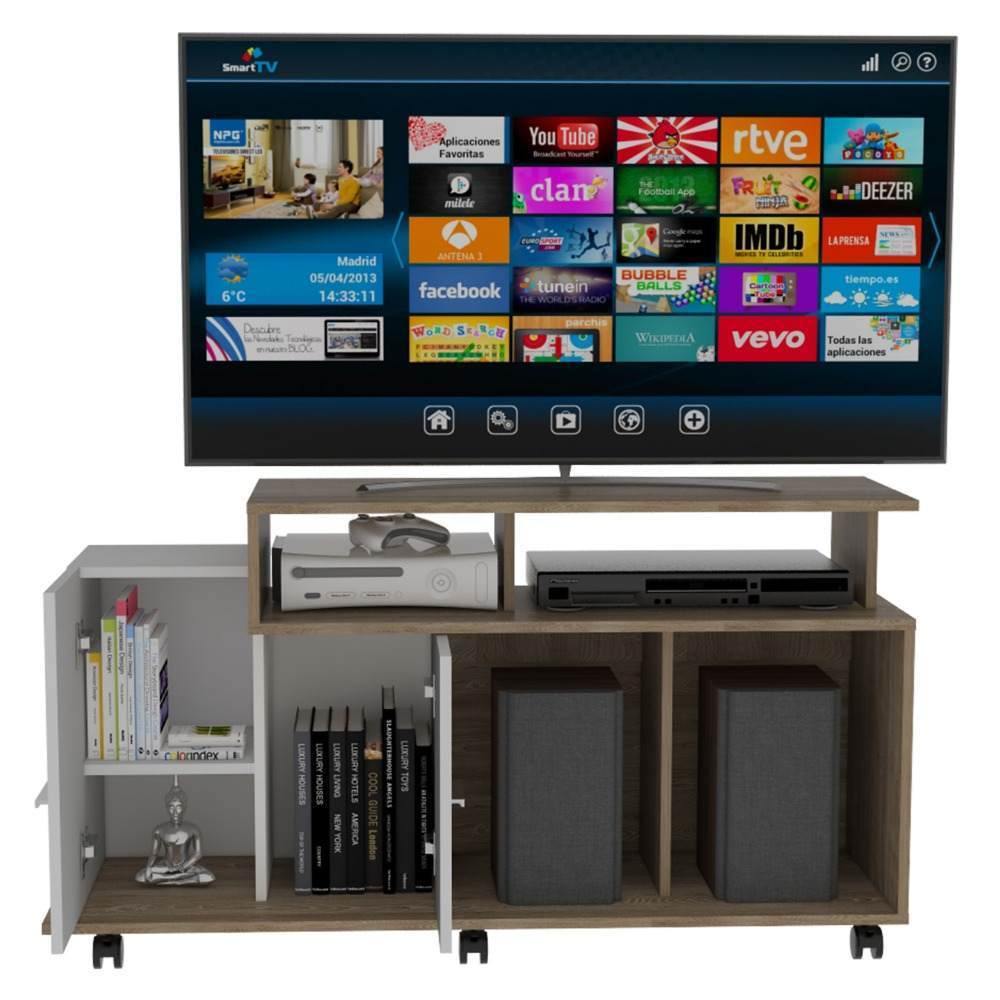 Rack de TV Valera Miel 120x65cm para TV Hasta 40 Pulgadas con Ranuras para Cables y con Cinco Compartimientos - Muebles para TV | Bylmo