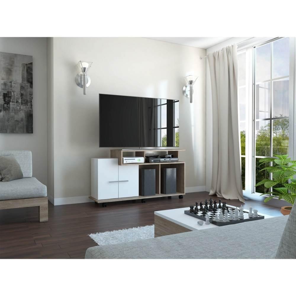 Rack de TV Valera Miel 120x65cm para TV Hasta 40 Pulgadas con Ranuras para Cables y con Cinco Compartimientos - Muebles para TV | Bylmo