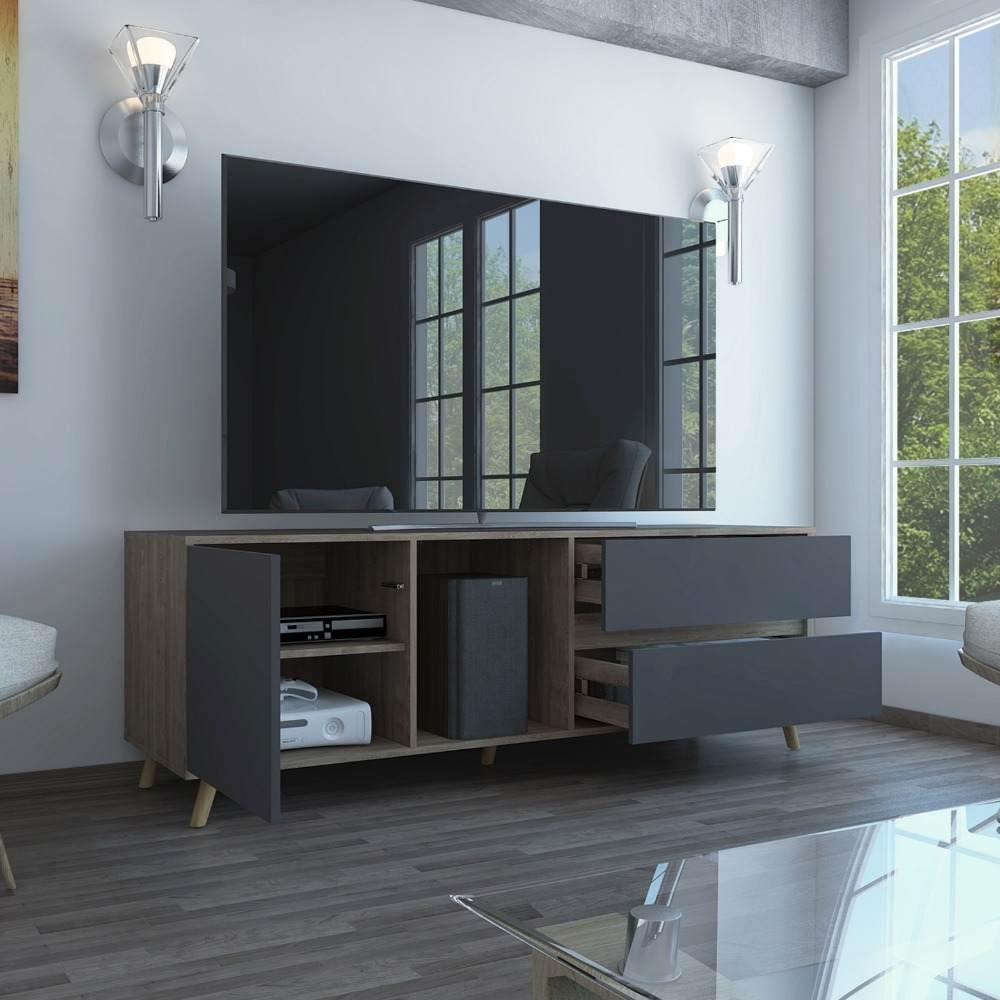 Rack de TV Salem Blanco Nevado 158.4x58.4cm para TV Hasta 65 Pulgadas y con Tres Compartimientos - Muebles para TV | Bylmo