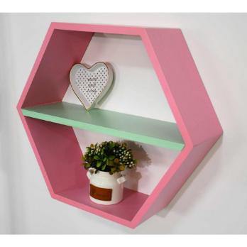 Repisa Candy Rosa y Verde Menta 30x35cm Hexagonal Flotante con Un Entrepaño - Repisas y Percheros | Bylmo