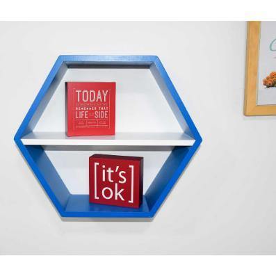 Repisa Clash Azul y Blanco 30x35cm Hexagonal Flotante con Un Entrepaño - Repisas y Percheros | Bylmo