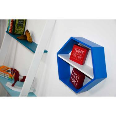 Repisa Clash Azul y Blanco 30x35cm Hexagonal Flotante con Un Entrepaño - Repisas y Percheros | Bylmo