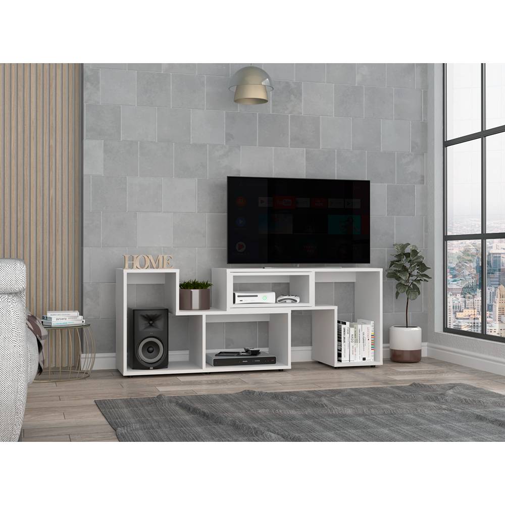 Rack de TV Extensible Beijing Blanco 160x57cm Para TV Hasta 40 Pulgadas sin Cajones y con Patas - Muebles para TV | Bylmo