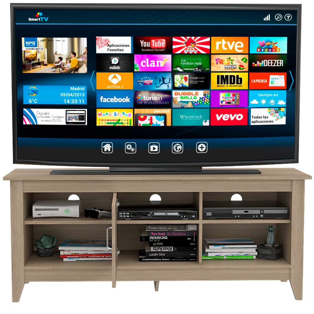 Rack de TV Essential Rovere 147.5x61.5cm Para TV Hasta 65 Pulgadas con Un Cajón con Ranuras para Cables y con Patas - Muebles para TV | Bylmo
