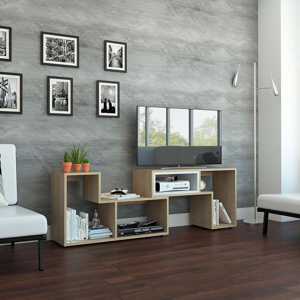 Rack de TV Zembrano Rovere 160x54.5cm para TV Hasta 40 Pulgadas y con Cuatro Compartimientos - Muebles para TV | Bylmo