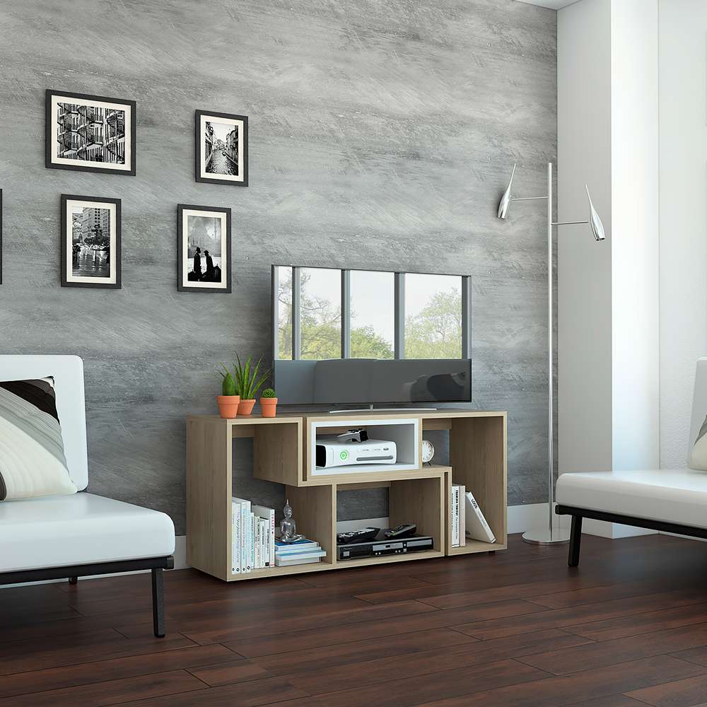 Rack de TV Zembrano Rovere 160x54.5cm para TV Hasta 40 Pulgadas y con Cuatro Compartimientos - Muebles para TV | Bylmo