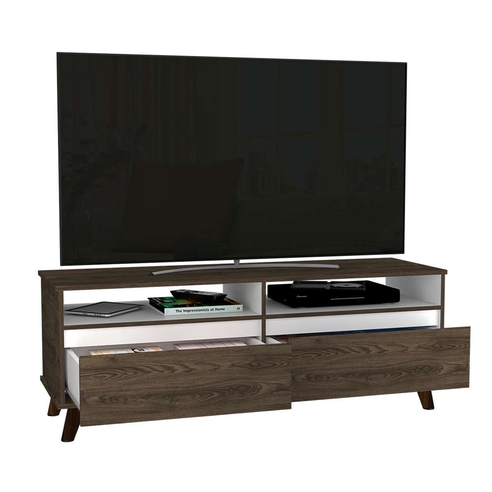 Rack Benett Coñac y Blanco 141 cm con Dos Cajones - Muebles para TV | Bylmo