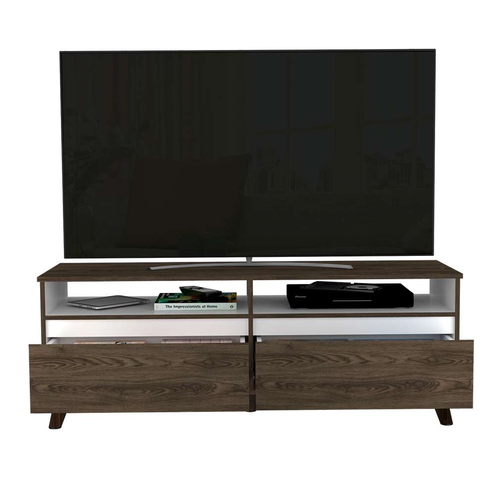 Rack Benett Coñac y Blanco 141 cm con Dos Cajones - Muebles para TV | Bylmo