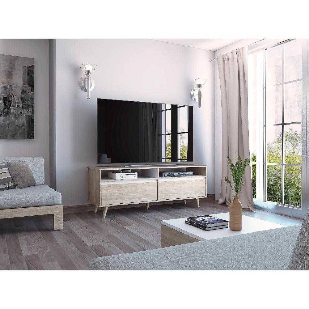 Rack Benett Rovere y Blanco 141 cm con Dos Cajones - Muebles para TV | Bylmo