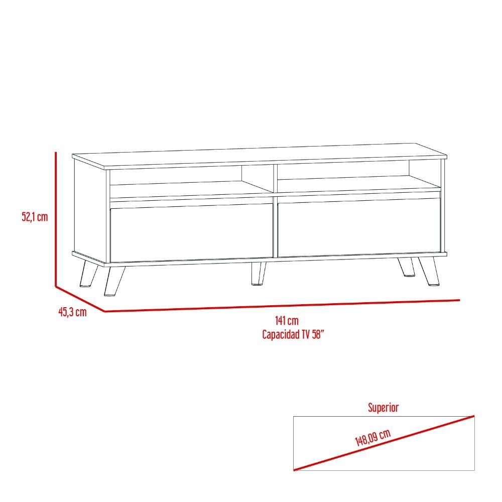 Rack Benett Rovere y Blanco 141 cm con Dos Cajones - Muebles para TV | Bylmo