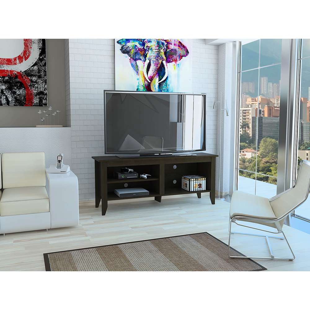 Rack de TV Essential Lite Wengue 147.3x61cm Para TV Hasta 65 Pulgadas sin Cajones con Ranuras para Cables y con Patas - Muebles para TV | Bylmo