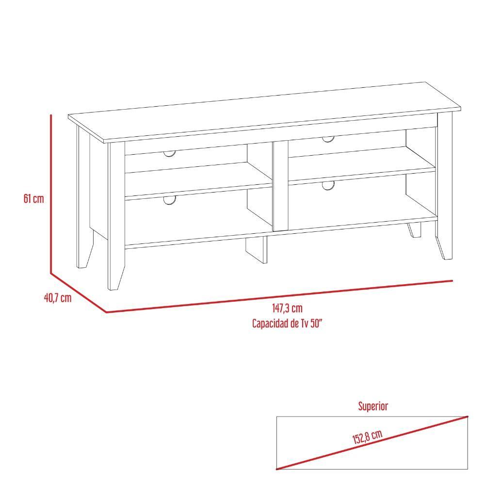 Rack de TV Essential Rovere 147x61cm Para TV Hasta 60 Pulgadas sin Cajones con Ranuras para Cables y con Patas - Muebles para TV | Bylmo