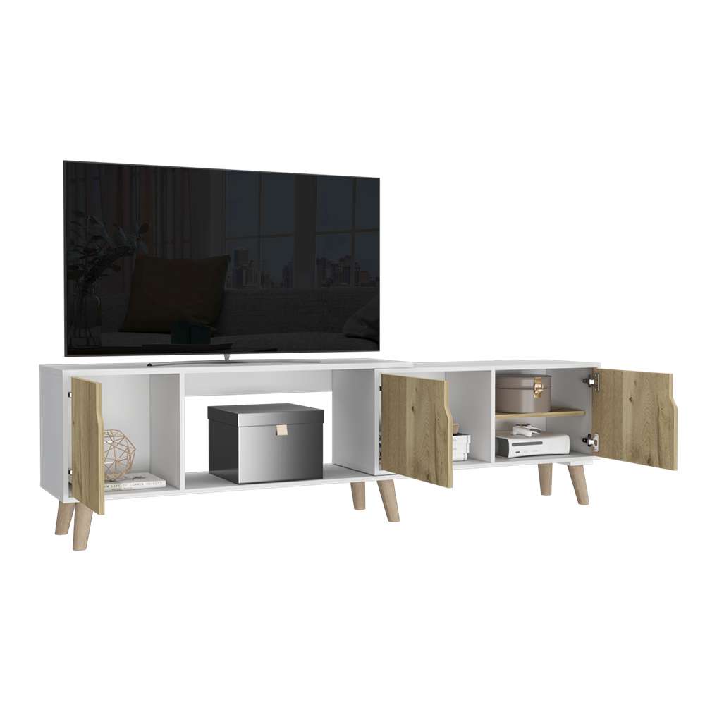 Rack Nordic Duna y Blanco 200 cm Extensible con Tres Puertas - Muebles para TV | Bylmo