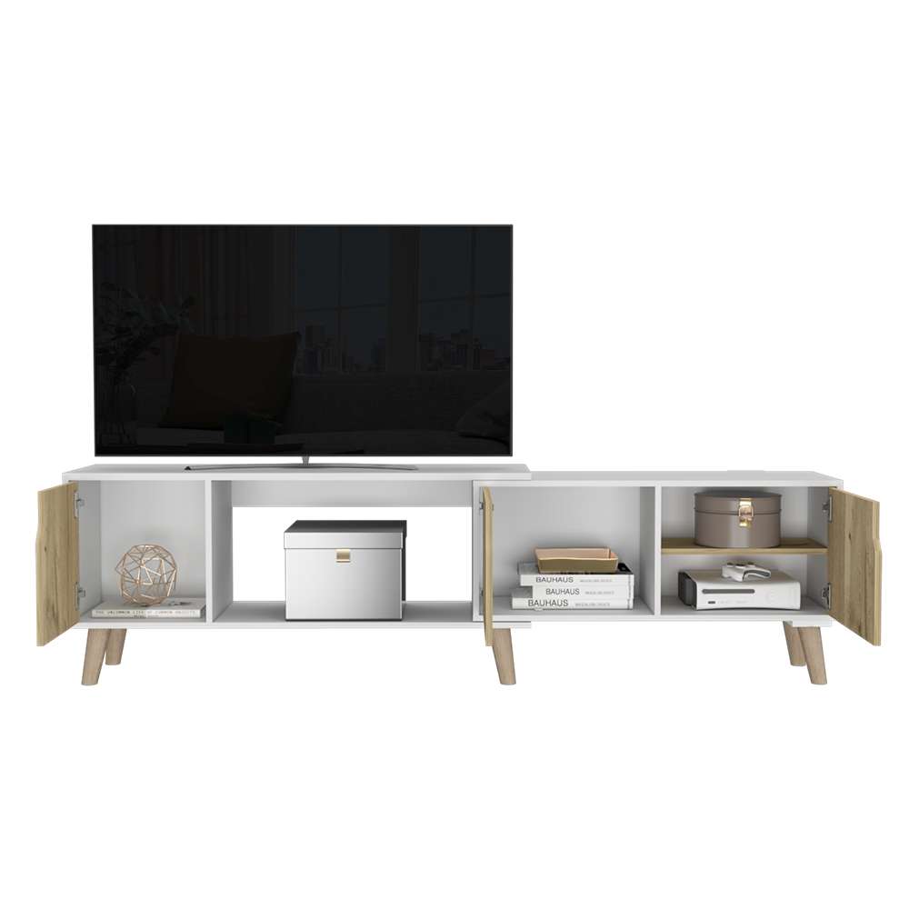 Rack Nordic Duna y Blanco 200 cm Extensible con Tres Puertas - Muebles para TV | Bylmo