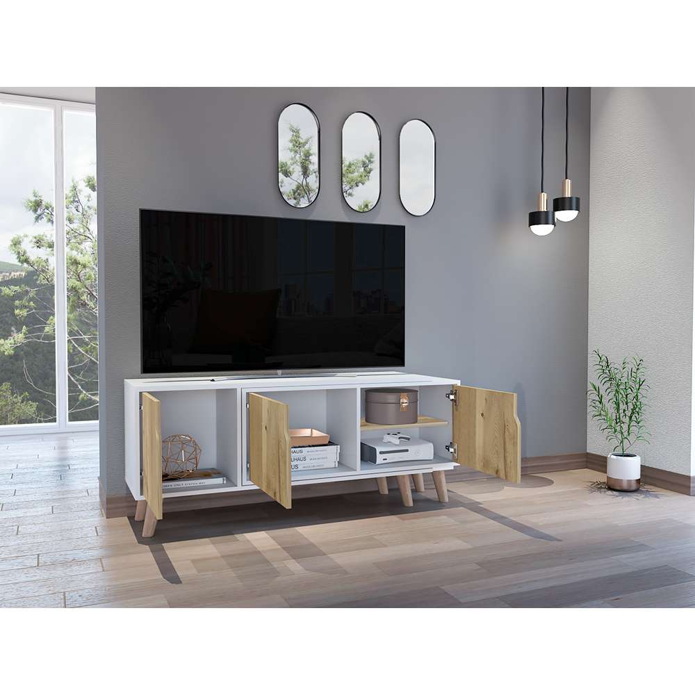 Rack Nordic Duna y Blanco 200 cm Extensible con Tres Puertas - Muebles para TV | Bylmo