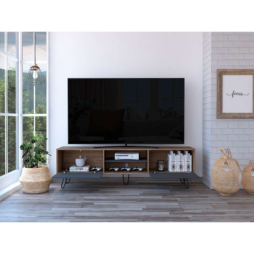 Rack de TV Vassel Miel 180x52.5cm para TV Hasta 70 Pulgadas con Ranuras para Cables y con Cuatro Compartimientos - Muebles para TV | Bylmo