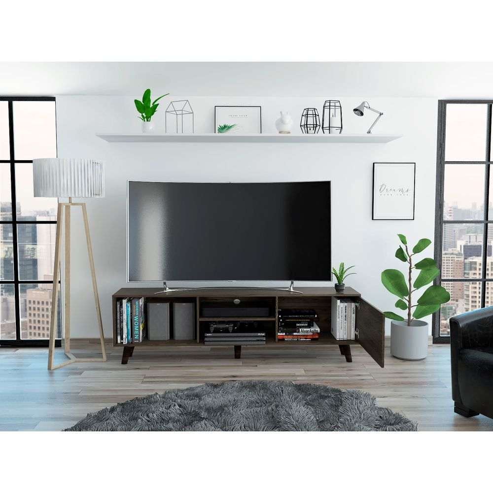 Rack de TV Cincinnati Coñac 180x52.5cm Para TV Hasta 70 Pulgadas con Un Cajón con Ranuras para Cables y con Patas - Muebles para TV | Bylmo