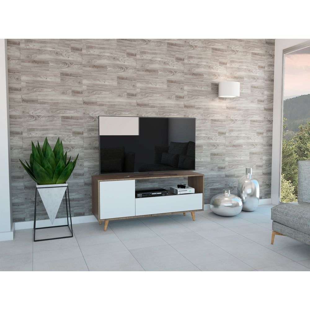 Rack Lavanda Expreso y Blanco 130 cm con Una Puerta y Un Cajón - Muebles para TV | Bylmo