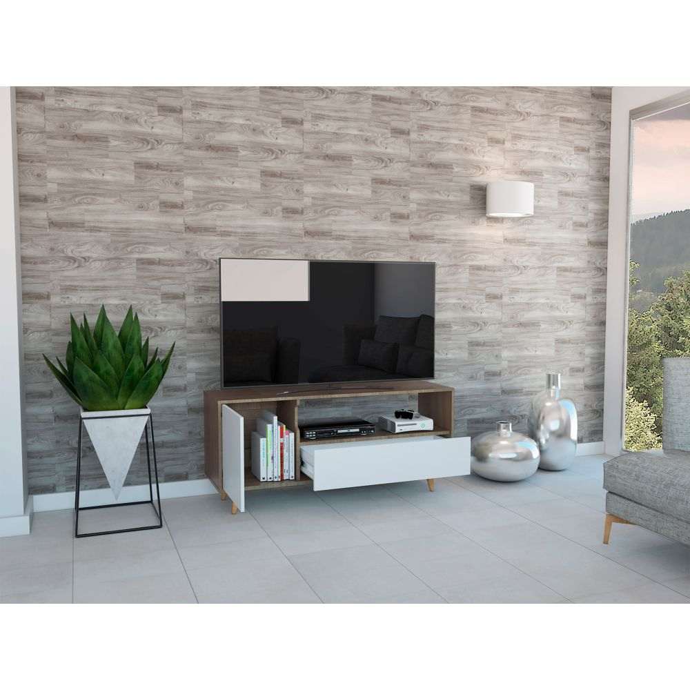 Rack Lavanda Expreso y Blanco 130 cm con Una Puerta y Un Cajón - Muebles para TV | Bylmo