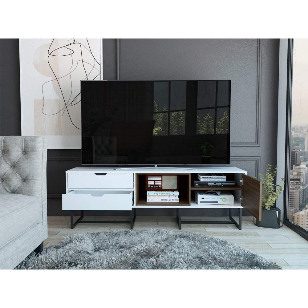 Rack Pergamo Blanco y Gales 162 cm con Una Puerta y Dos Cajones - Muebles para TV | Bylmo